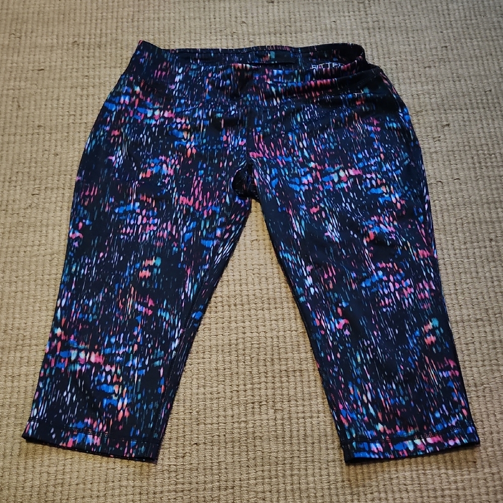 Danskin Now Women's Capris - Black with Blue and Pink Pattern